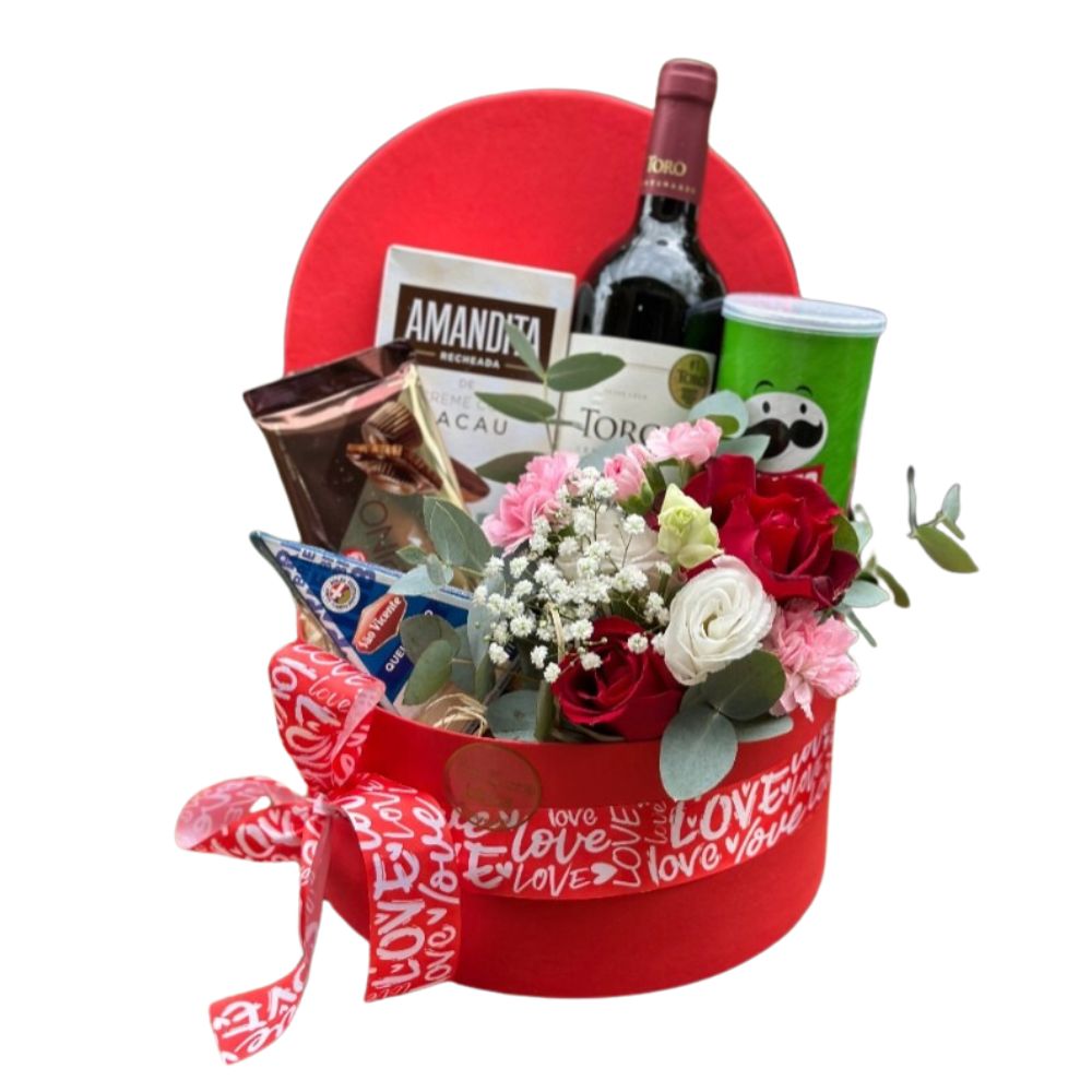 Box com Vinho e Flores Box com Vinho e Flores