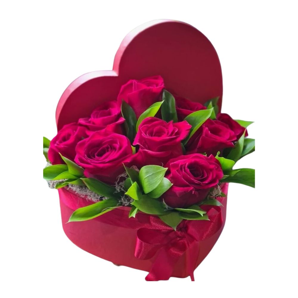 Caixa coração com 09 rosas Caixa coração com 09 rosas